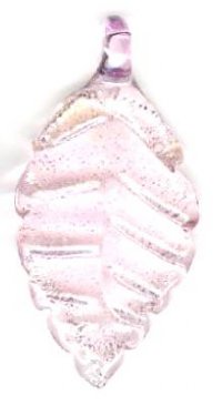 1 45x23mm Pink with Silver Foil Lampwork Leaf Pendant